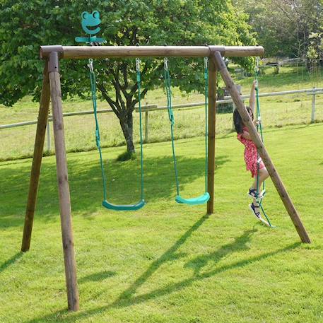 Portique en bois rond 3 agrès avec échelle tonka Marron 1 - vertbaudet enfant 