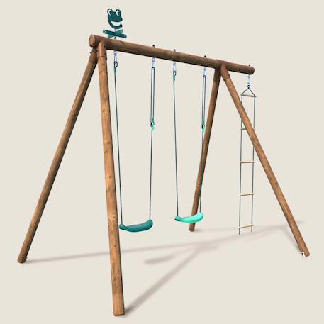 Portique en bois rond 3 agrès avec échelle arthur Marron 2 - vertbaudet enfant 