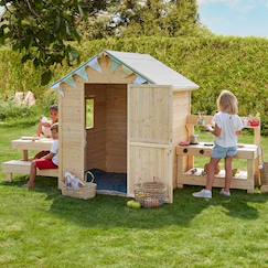 Jouet-Cabane en bois enfant cuisine et table blanche