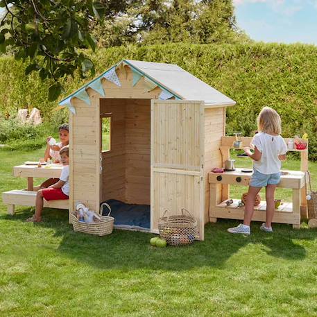 Cabane en bois enfant cuisine et table blanche Marron 1 - vertbaudet enfant 