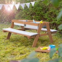Jouet-Jeux de plein air-Aires de jeux-Mobilier de jardin-Table sable et eau en bois massif – pique-nique pour 4 enfants