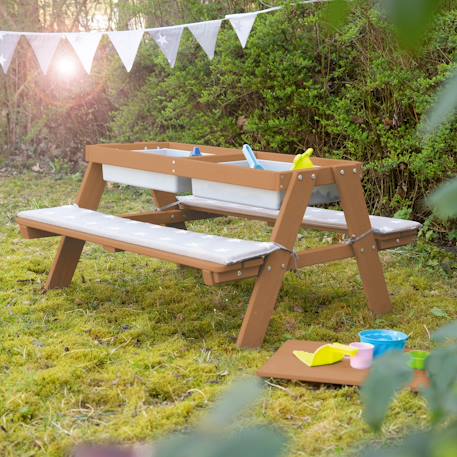 Table sable et eau en bois massif – pique-nique pour 4 enfants Bois naturel+Teck 7 - vertbaudet enfant 