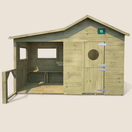Cabane en bois traité avec préau et banc hacienda Marron 4 - vertbaudet enfant 