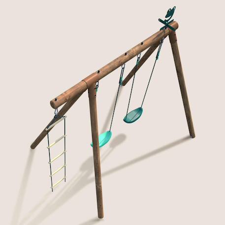 Portique en bois rond 3 agrès avec échelle tonka Marron 6 - vertbaudet enfant 