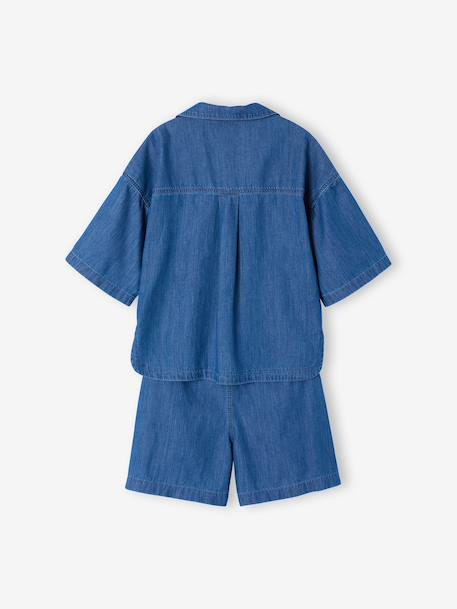 Ensemble short chemise fille denim léger bleu moyen 8 - vertbaudet enfant 