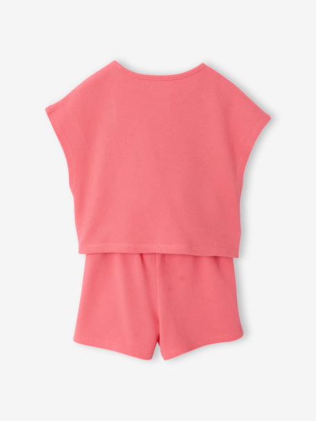 Ensemble fille t-shirt short en maille fantaisie écru+rose 12 - vertbaudet enfant 