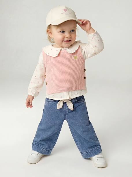 Pantalon large bébé fille denim léger ceinture imprimée double stone 2 - vertbaudet enfant 