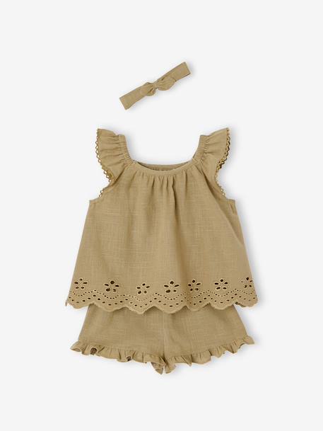 Ensemble bébé fille 3 pièces coton kaki 2 - vertbaudet enfant 