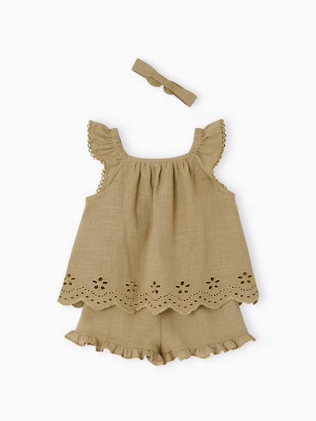 Ensemble bébé fille 3 pièces coton kaki 6 - vertbaudet enfant 