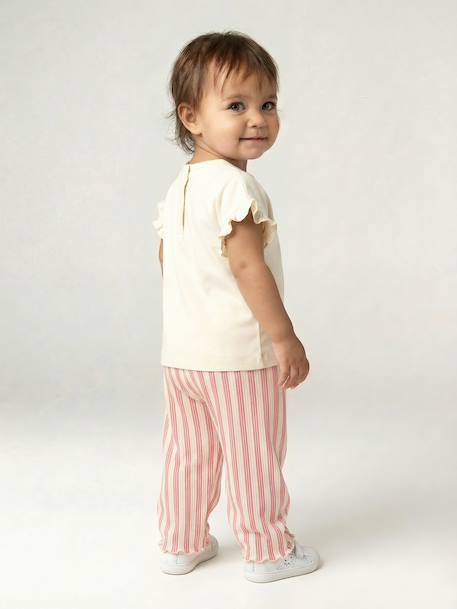 Pantalon large bébé fille jersey moutarde+rayé rose 10 - vertbaudet enfant 