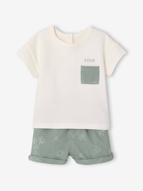 Ensemble short t-shirt à personnaliser noisette+vert sauge 18 - vertbaudet enfant 