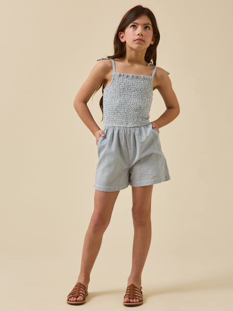 Combishort en seersucker Rayure seersucker bleu 4 - vertbaudet enfant 