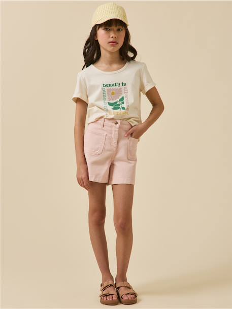 T-shirt fleur fille - coton biologique Ecru 4 - vertbaudet enfant 
