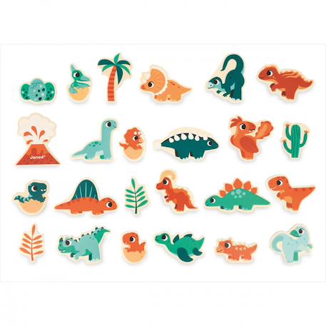 Magnets dinosaures en bois fsc 24 pcs Beige - Chantier+Beige - Ferme+Beige - Fruits et Légumes+Beige - Jardin+Beige - Licornes et Dragons+Beige - Marin+Orange 28 - vertbaudet enfant 