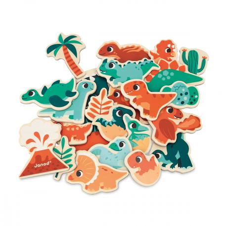 Magnets dinosaures en bois fsc 24 pcs Beige - Chantier+Beige - Ferme+Beige - Fruits et Légumes+Beige - Jardin+Beige - Licornes et Dragons+Beige - Marin+Orange 27 - vertbaudet enfant 