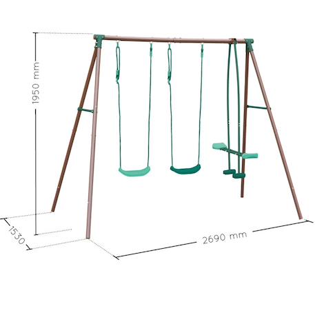 Portique 3 agrès en métal avec face à face malo menthe Marron 4 - vertbaudet enfant 