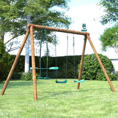 Portique en bois rond 3 agrès avec face à face pacco Marron 1 - vertbaudet enfant 