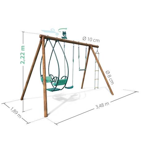 Portique en bois rond 4 agrès avec trapèze, échelle et face à face juliette Marron 5 - vertbaudet enfant 