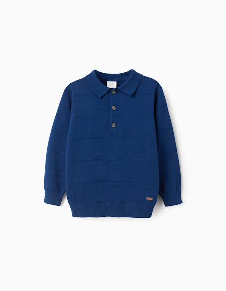Pull en maille de coton avec lignes en relief Bleu foncé+Marrón 2 - vertbaudet enfant 