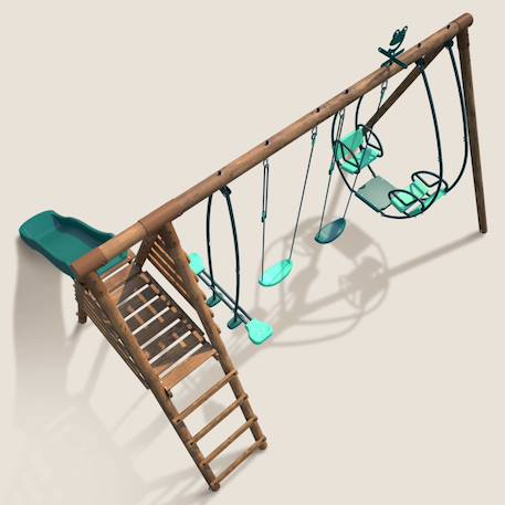 Portique en bois rond 4 agrès avec face à face et toboggan jacinthe Marron 6 - vertbaudet enfant 