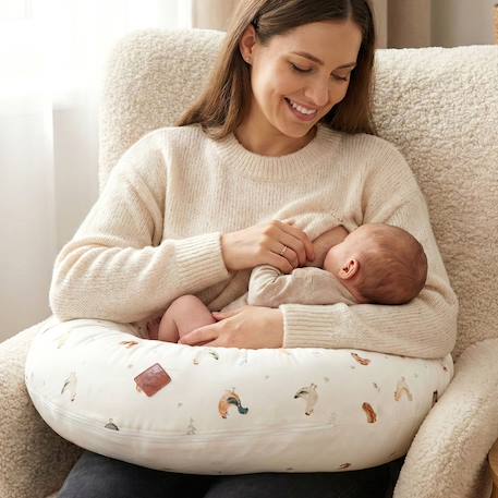 Coussin de maternité et d'allaitement + housse gallina Écru – motif poules champêtre 2 - vertbaudet enfant 