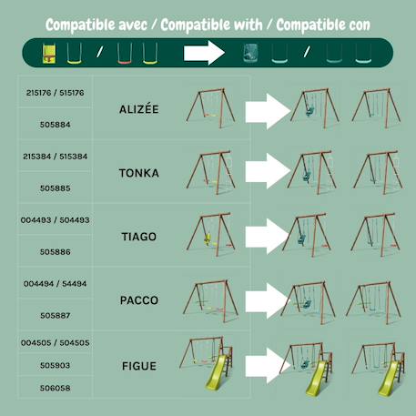 Pack lilly 3 accessoires pour portique h195 cm : 2 balançoires et 1 siège bébé lilly évolutif Vert 6 - vertbaudet enfant 