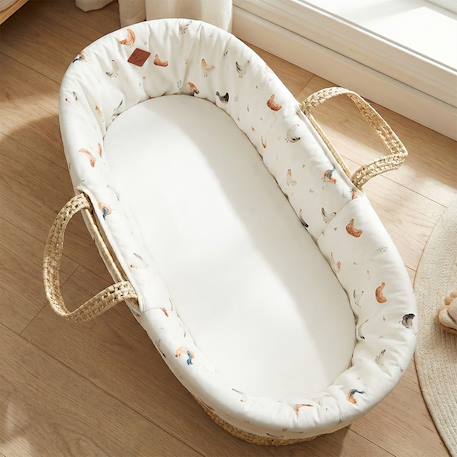 Habillage de couffin en satin de coton gallina Écru – motif poules champêtre 2 - vertbaudet enfant 
