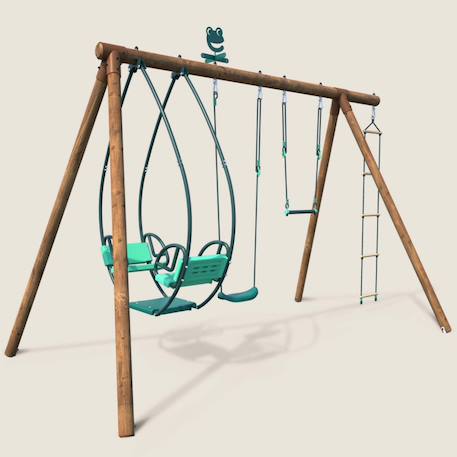 Portique en bois rond 4 agrès avec trapèze, échelle et face à face juliette Marron 2 - vertbaudet enfant 