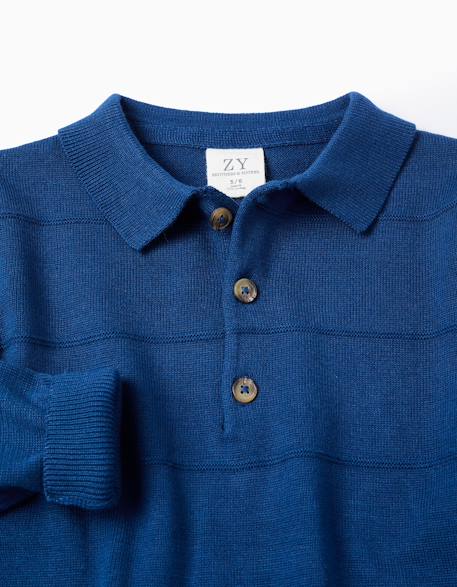 Pull en maille de coton avec lignes en relief Bleu foncé+Marrón 4 - vertbaudet enfant 
