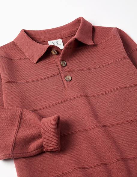 Pull en maille de coton avec lignes en relief Bleu foncé+Marrón 7 - vertbaudet enfant 