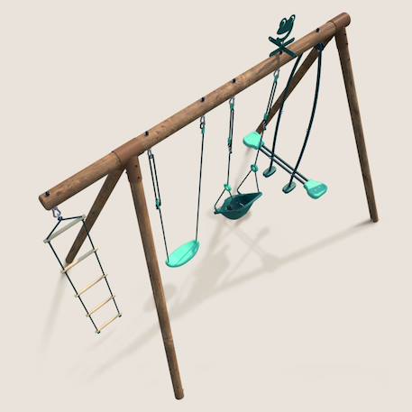 Portique en bois rond 4 agrès balançoire bébé, échelle et face à face suzon Marron 6 - vertbaudet enfant 