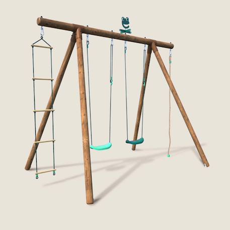 Portique en bois rond 4 agrès avec corde et échelle ernest Marron 2 - vertbaudet enfant 