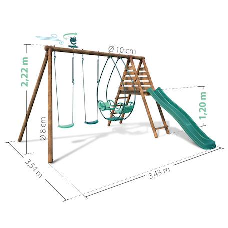 Portique en bois rond 3 agrès avec face à face et toboggan narcisse Marron 6 - vertbaudet enfant 