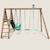 Portique en bois rond 3 agrès avec face à face et toboggan narcisse Marron 3 - vertbaudet enfant 