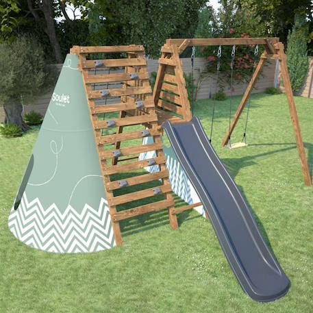 Aire de jeux avec tipi et toboggan apollon Marron 1 - vertbaudet enfant 
