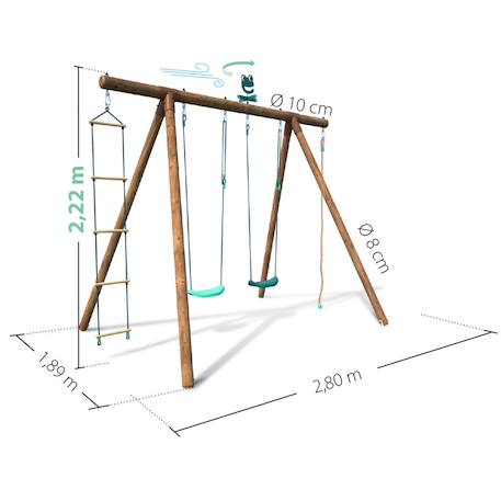 Portique en bois rond 4 agrès avec corde et échelle ernest Marron 5 - vertbaudet enfant 