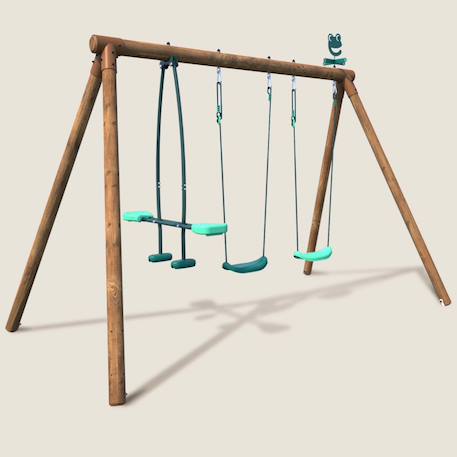 Portique en bois rond 3 agrès avec face à face pacco Marron 2 - vertbaudet enfant 