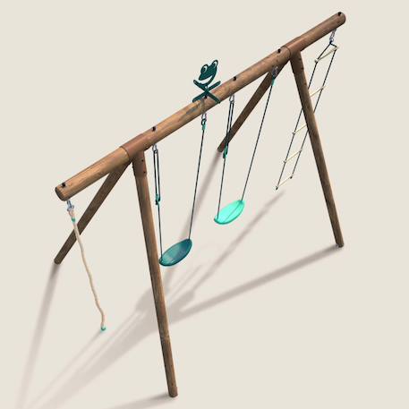 Portique en bois rond 4 agrès avec corde et échelle ernest Marron 6 - vertbaudet enfant 