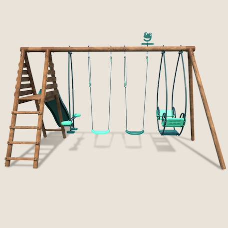 Portique en bois rond 4 agrès avec face à face et toboggan jacinthe Marron 2 - vertbaudet enfant 