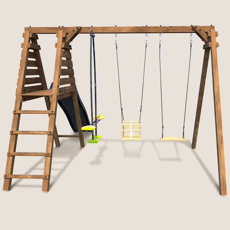 Portique en bois carré 3 agrès balançoire bébé, face à face et toboggan trefle Marron 2 - vertbaudet enfant 