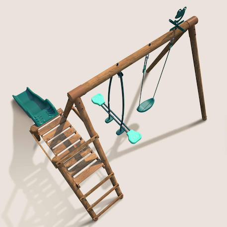 Portique en bois rond 2 agrès avec balançoire et face à face menthe Marron 6 - vertbaudet enfant 