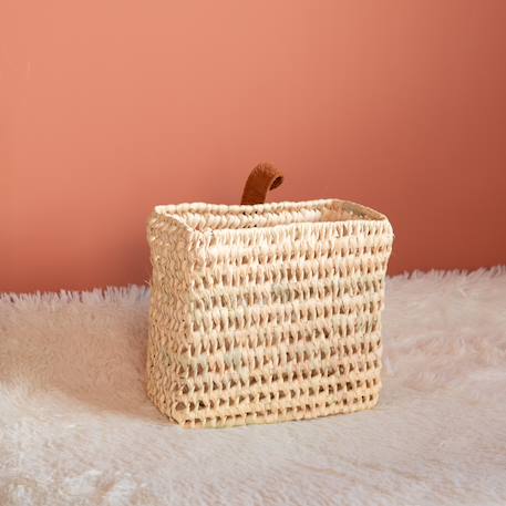 Panier à suspendre carré anse cuir Naturel 1 - vertbaudet enfant 