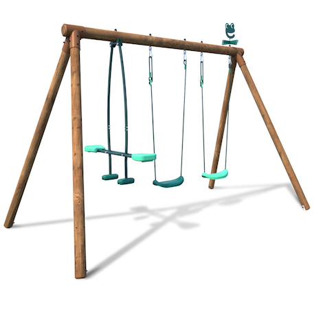 Portique en bois rond 3 agrès avec face à face pacco Marron 4 - vertbaudet enfant 