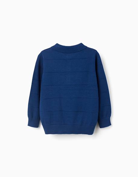 Pull en maille de coton avec lignes en relief Bleu foncé+Marrón 3 - vertbaudet enfant 