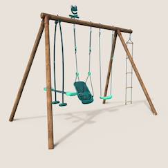 Portique en bois rond 4 agrès balançoire bébé, échelle et face à face suzon  - vertbaudet enfant