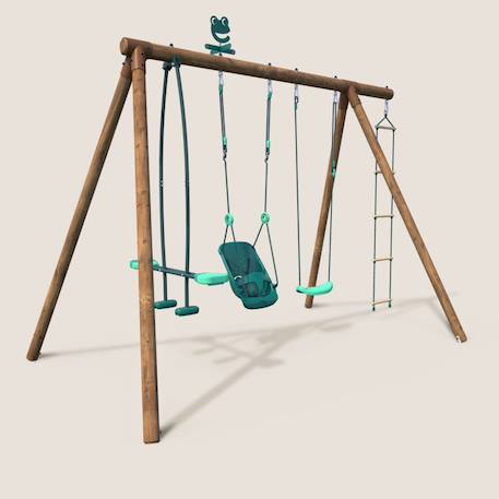 Portique en bois rond 4 agrès balançoire bébé, échelle et face à face suzon Marron 1 - vertbaudet enfant 