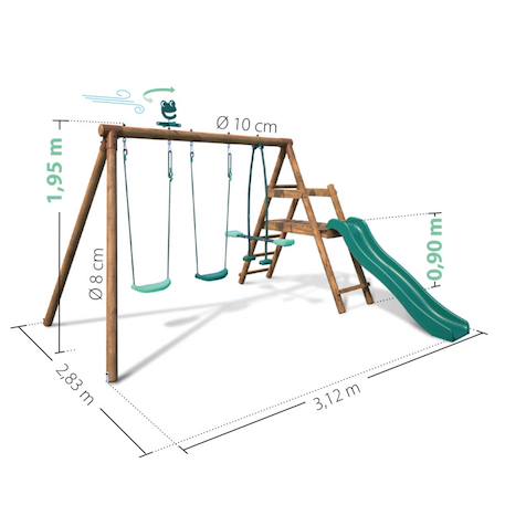 Portique en bois rond 3 agrès avec face à face et toboggan bas figue Marron 5 - vertbaudet enfant 