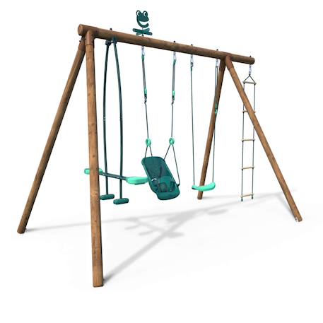 Portique en bois rond 4 agrès balançoire bébé, échelle et face à face suzon Marron 3 - vertbaudet enfant 