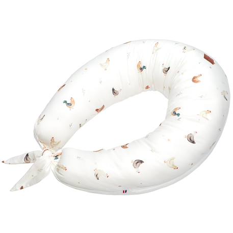 Coussin de maternité et d'allaitement + housse gallina Écru – motif poules champêtre 1 - vertbaudet enfant 