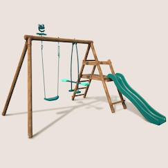 Portique en bois rond 2 agrès avec balançoire et face à face menthe  - vertbaudet enfant